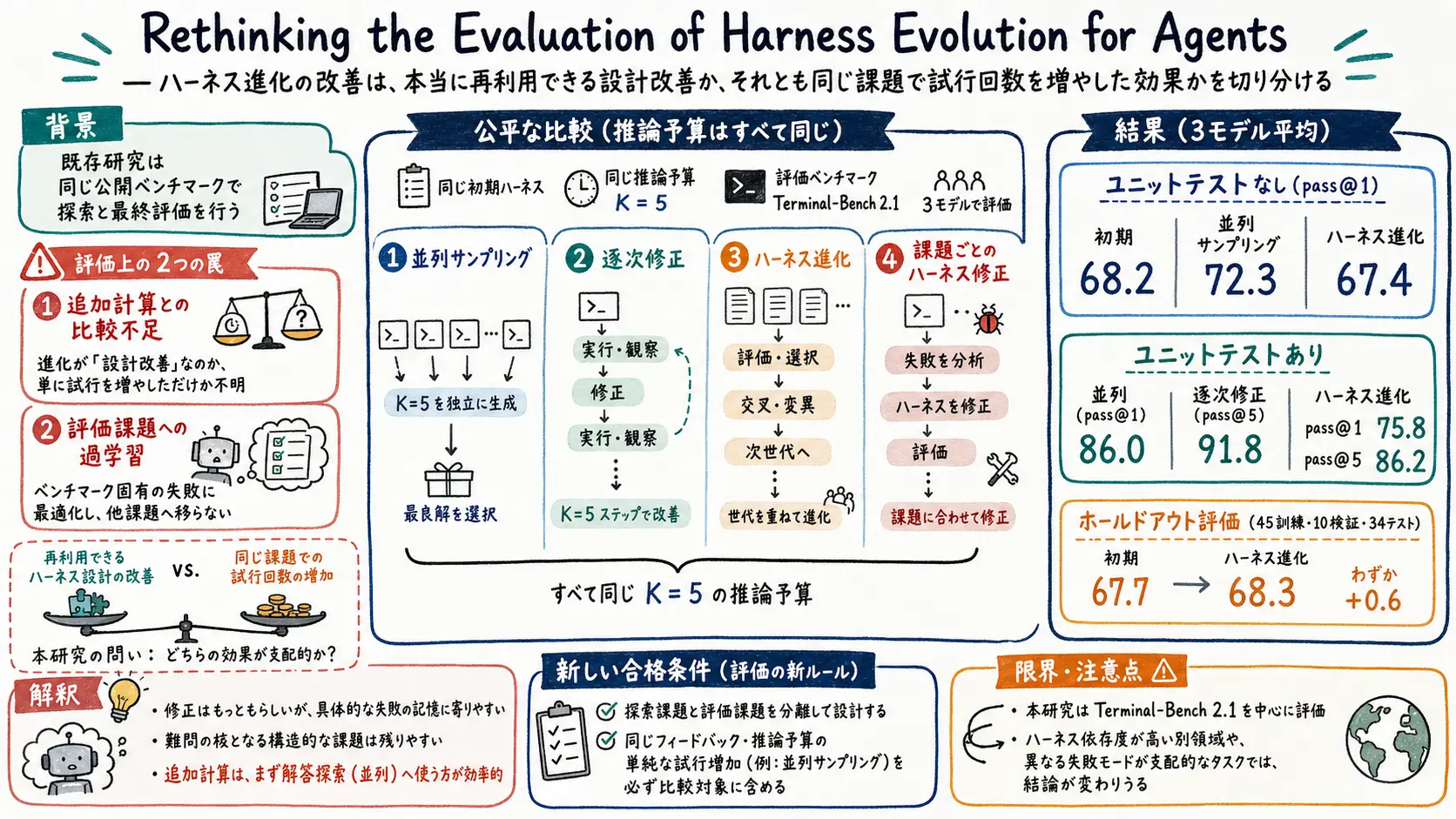 Rethinking the Evaluation of Harness Evolution for Agents のグラレコ