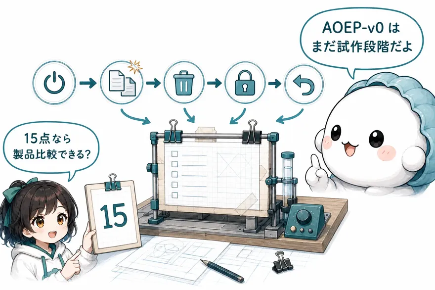 かき丸「15点なら製品比較できる?」 おい丸「AOEP-v0はまだ試作段階だよ」