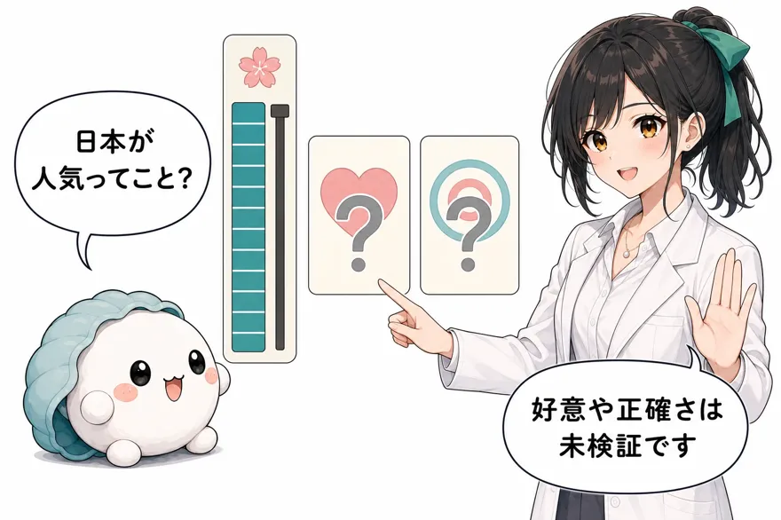 かき丸「日本が人気ってこと?」おい丸「好意や正確さは未検証です」