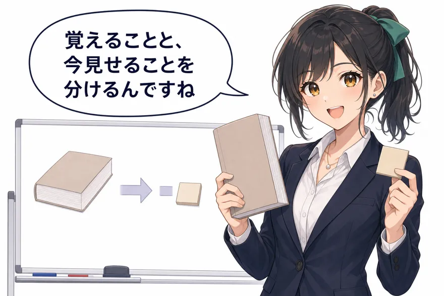おい丸「覚えることと、今見せることを分けるんですね」
